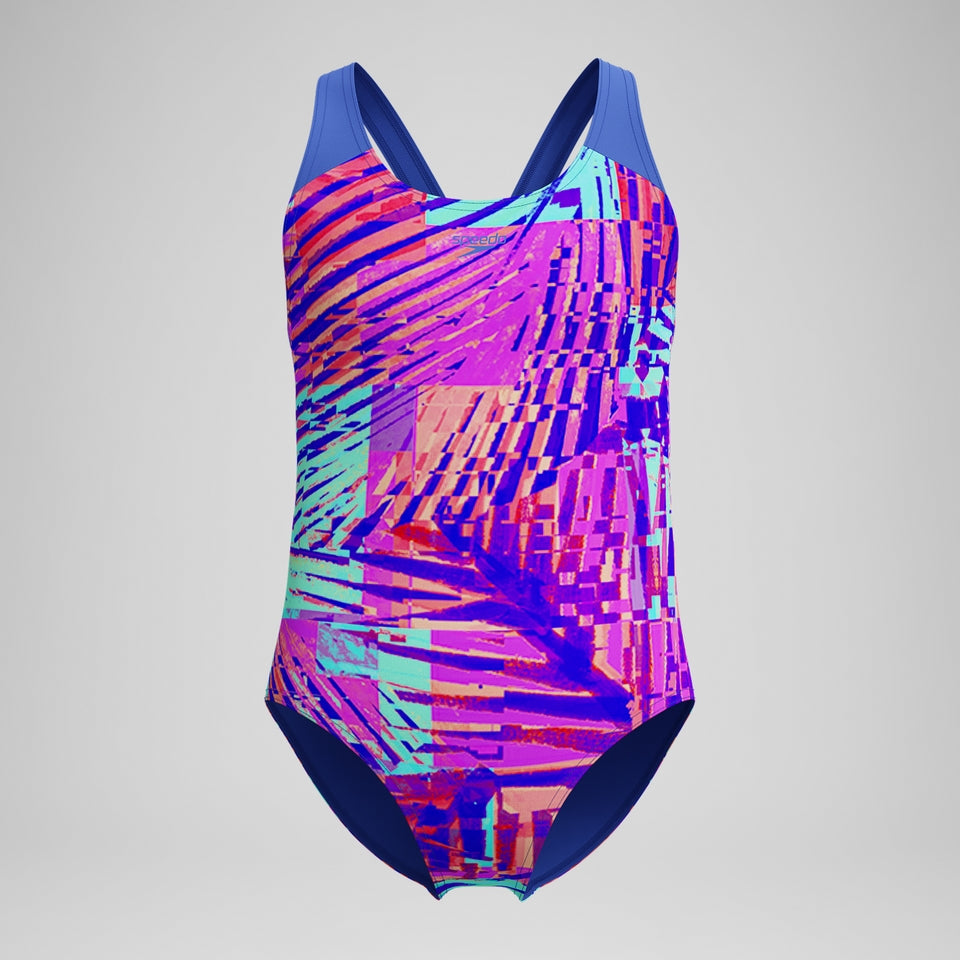 Speedo Girls' Digital Printed Splashback Swimsuit Pink/Blue