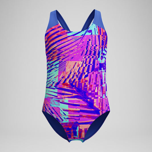 Speedo Girls' Digital Printed Splashback Swimsuit Pink/Blue