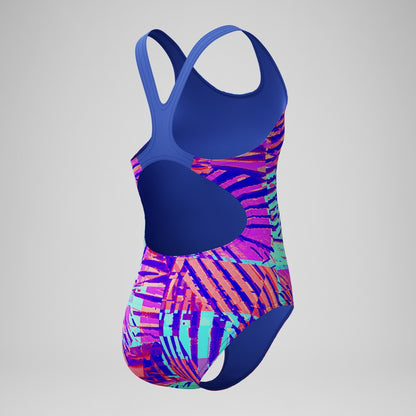 Speedo Girls' Digital Printed Splashback Swimsuit Pink/Blue