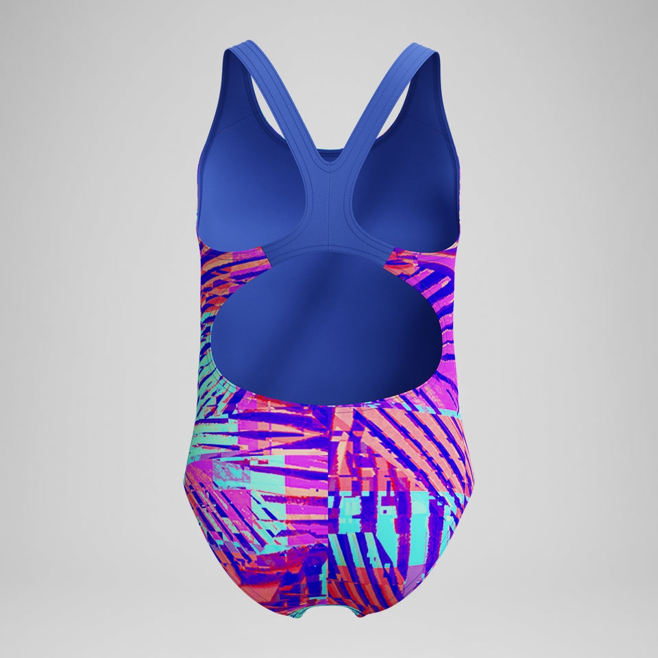 Speedo Girls' Digital Printed Splashback Swimsuit Pink/Blue