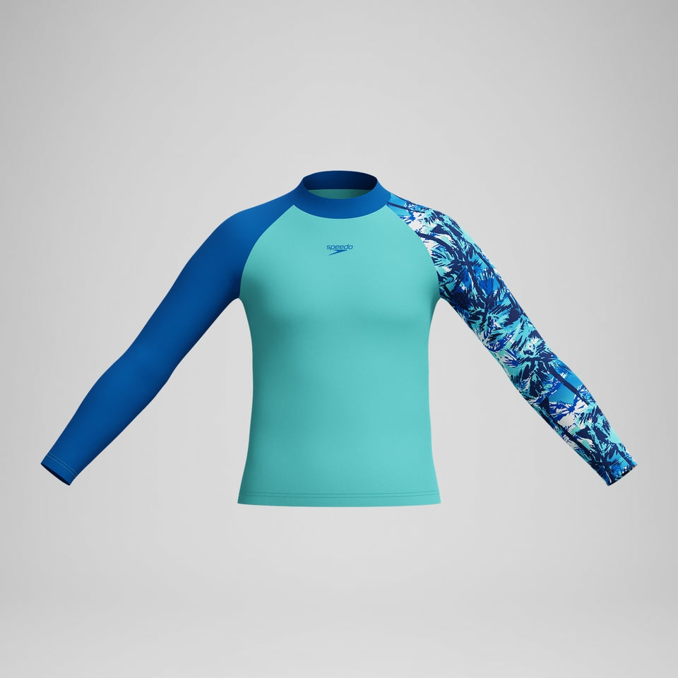 Speedo Boys' Printed Long Sleeve Rash Top Blue