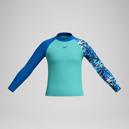 Speedo Boys' Printed Long Sleeve Rash Top Blue