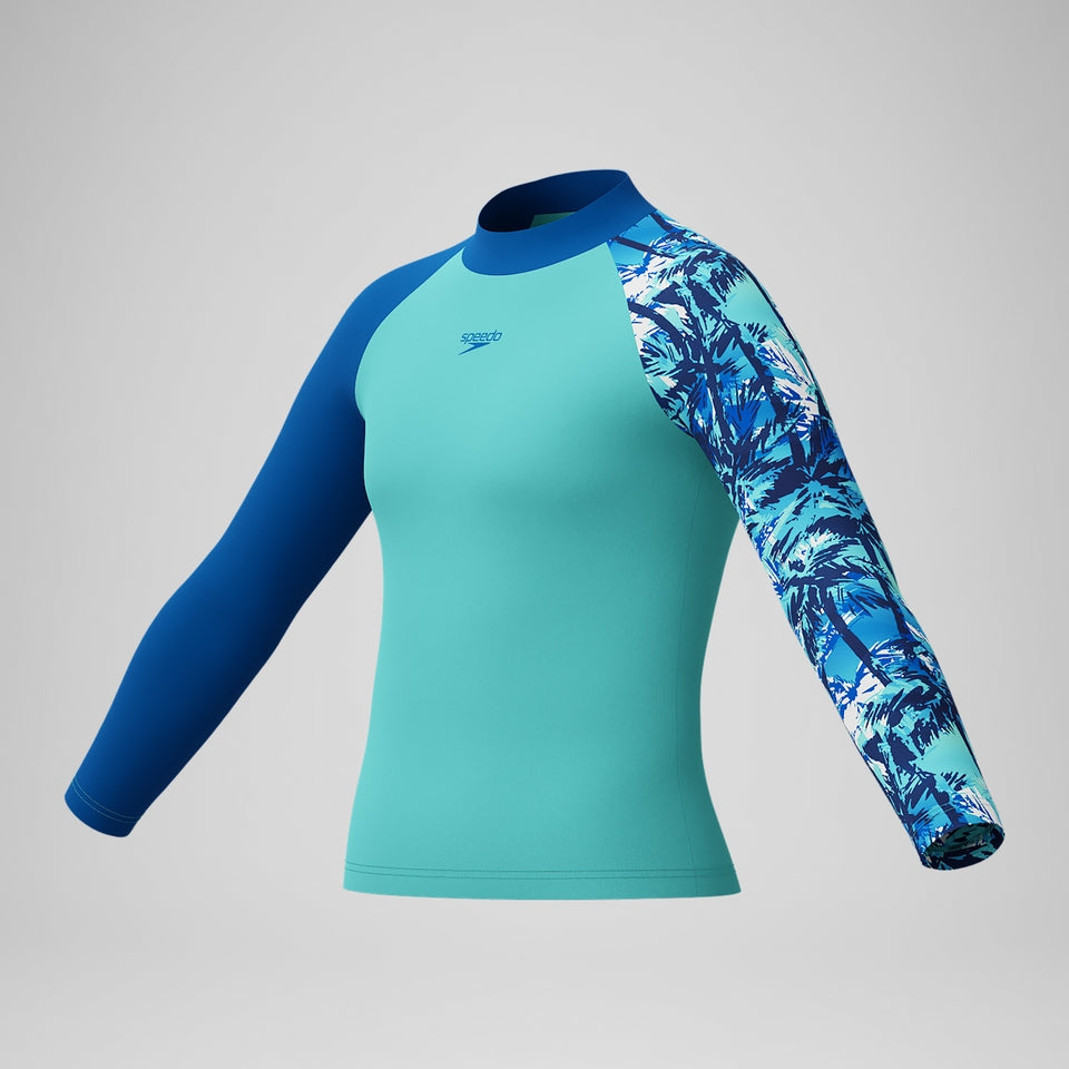 Speedo Boys' Printed Long Sleeve Rash Top Blue