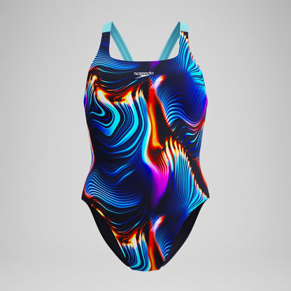 Speedo Club Training Printed Leaderback Swimsuit Black/Blue
