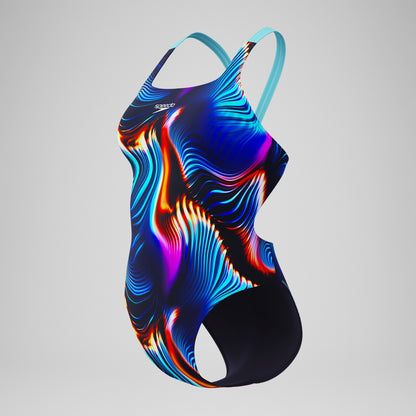 Speedo Club Training Printed Leaderback Swimsuit Black/Blue