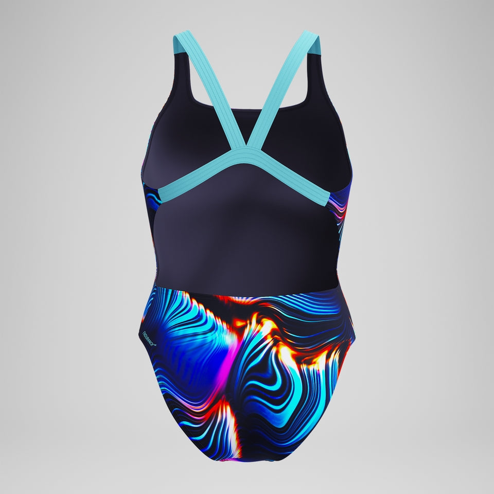 Speedo Club Training Printed Leaderback Swimsuit Black/Blue