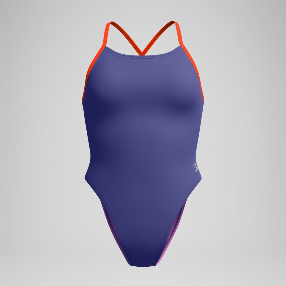 Speedo Club Training Solid Tie Back Swimsuit Blue/Pink