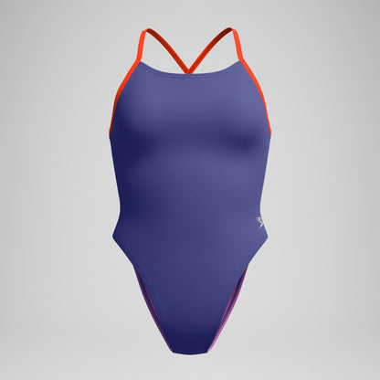 Speedo Club Training Solid Tie Back Swimsuit Blue/Pink