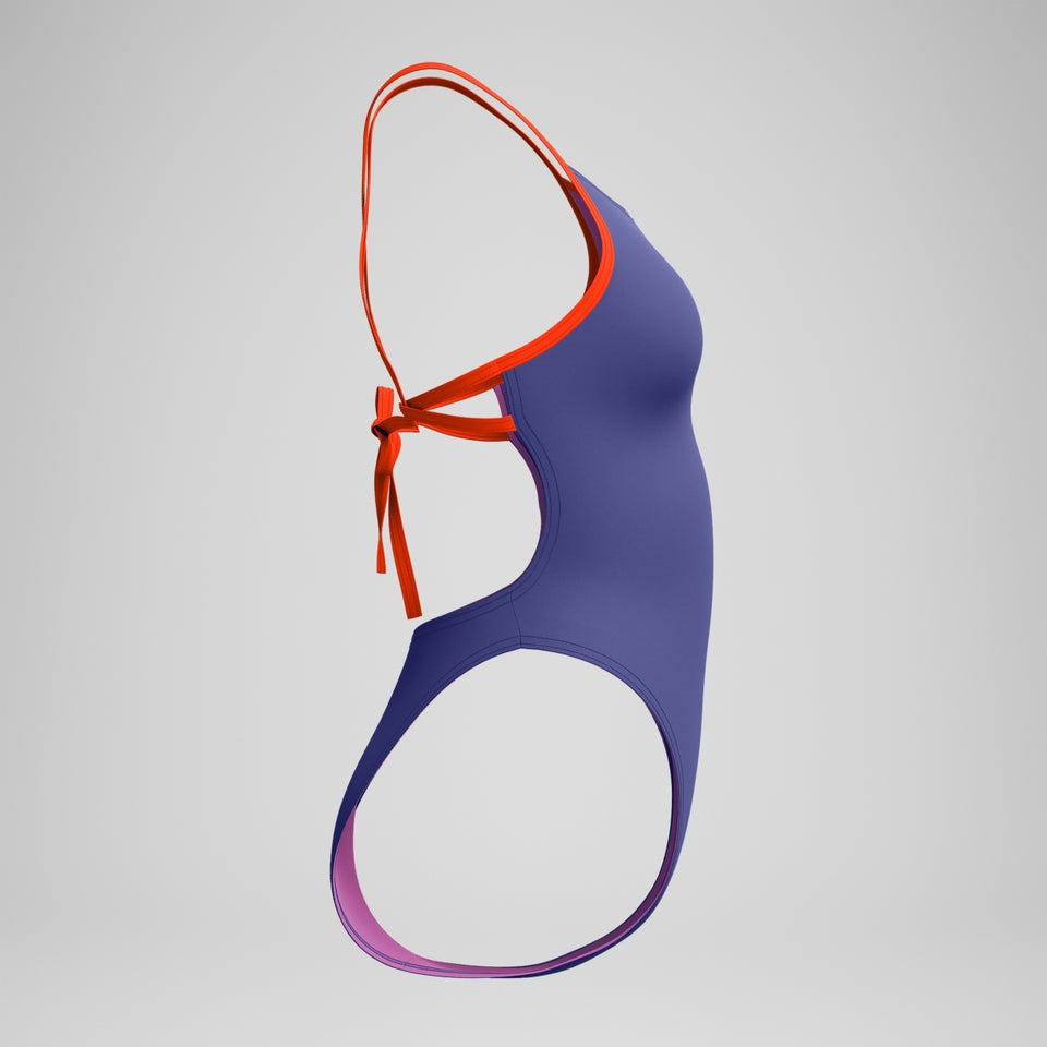 Speedo Club Training Solid Tie Back Swimsuit Blue/Pink