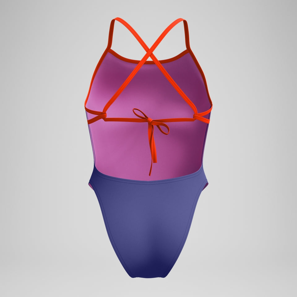 Speedo Club Training Solid Tie Back Swimsuit Blue/Pink