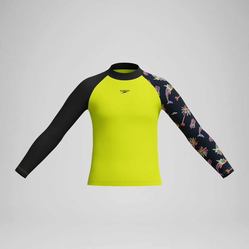 Speedo Boys' Printed Long Sleeve Rash Top Yellow