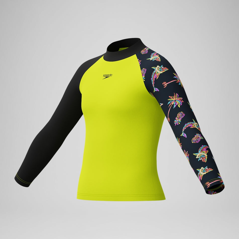 Speedo Boys' Printed Long Sleeve Rash Top Yellow