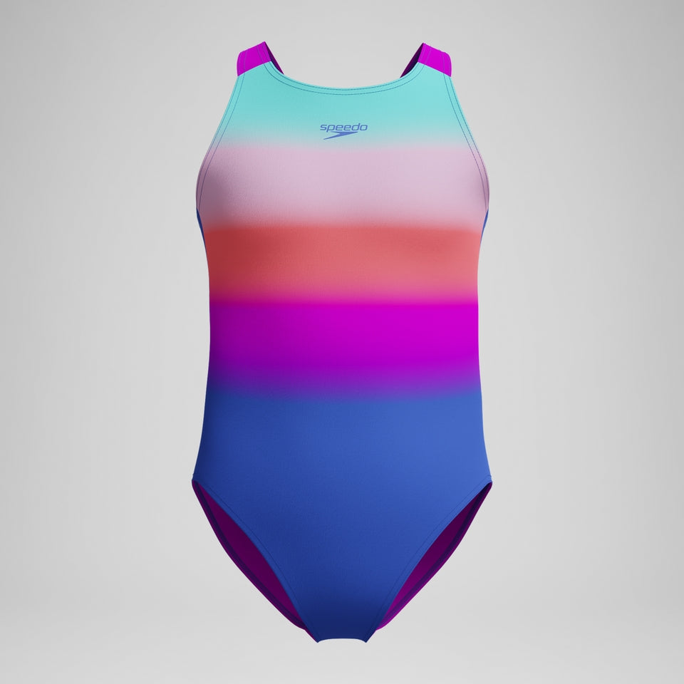 Speedo Girls' Printed Pulseback Swimsuit Blue/Pink