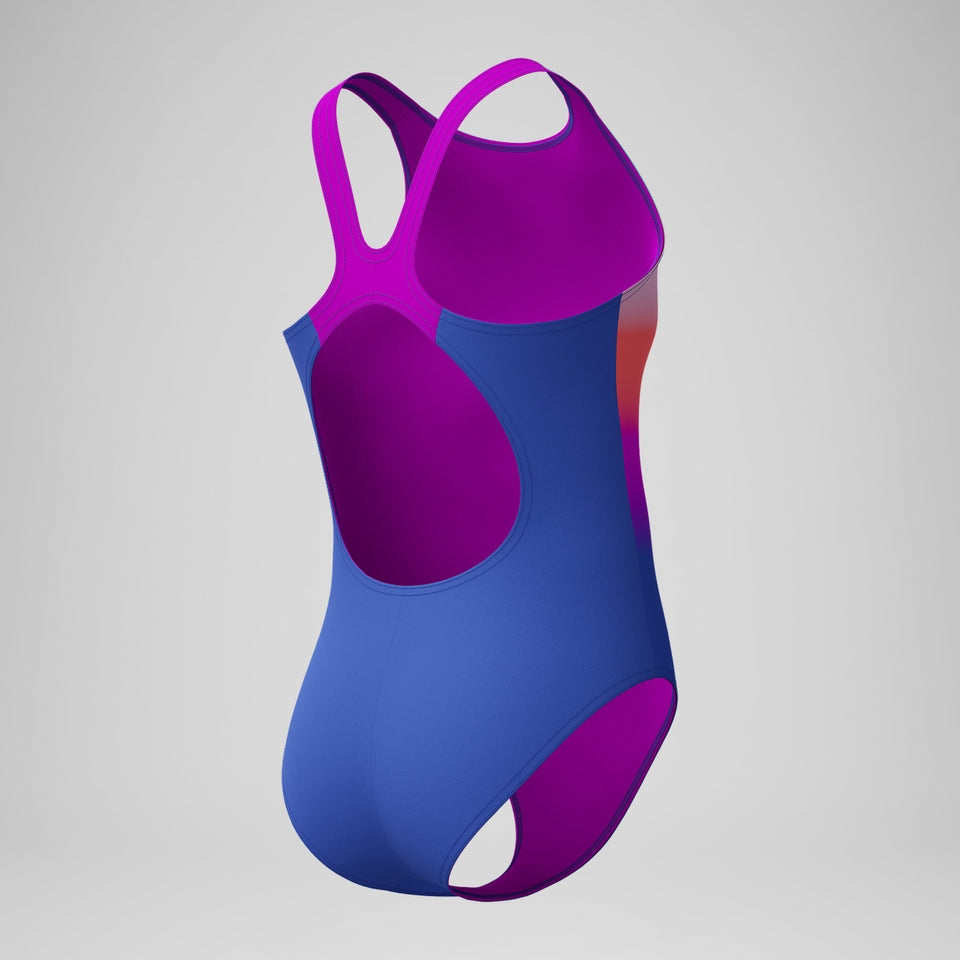 Speedo Girls' Printed Pulseback Swimsuit Blue/Pink