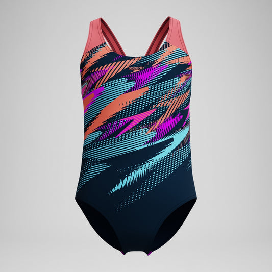 Speedo Girls' Digital Placement Splashback Swimsuit DarkTeal/Coral