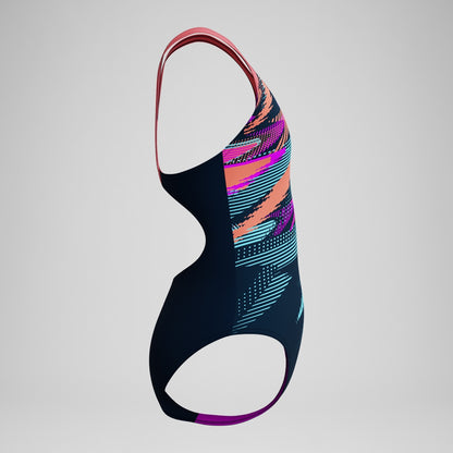 Speedo Girls' Digital Placement Splashback Swimsuit DarkTeal/Coral