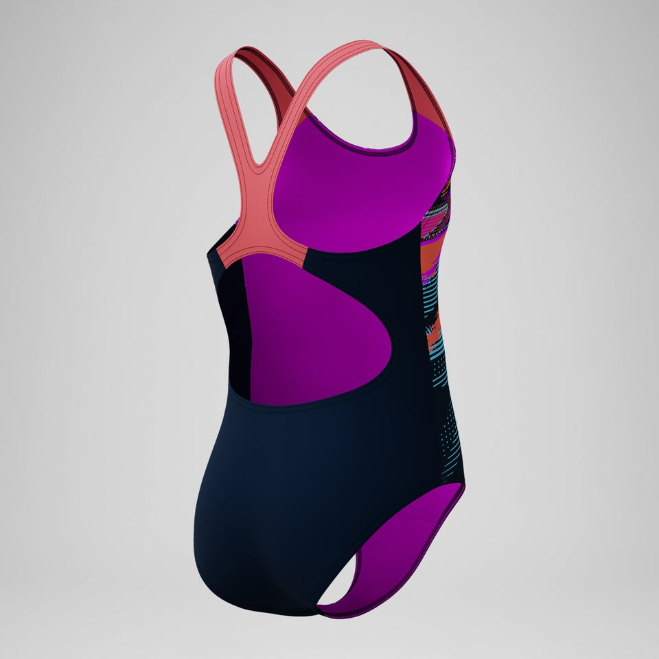 Speedo Girls' Digital Placement Splashback Swimsuit DarkTeal/Coral