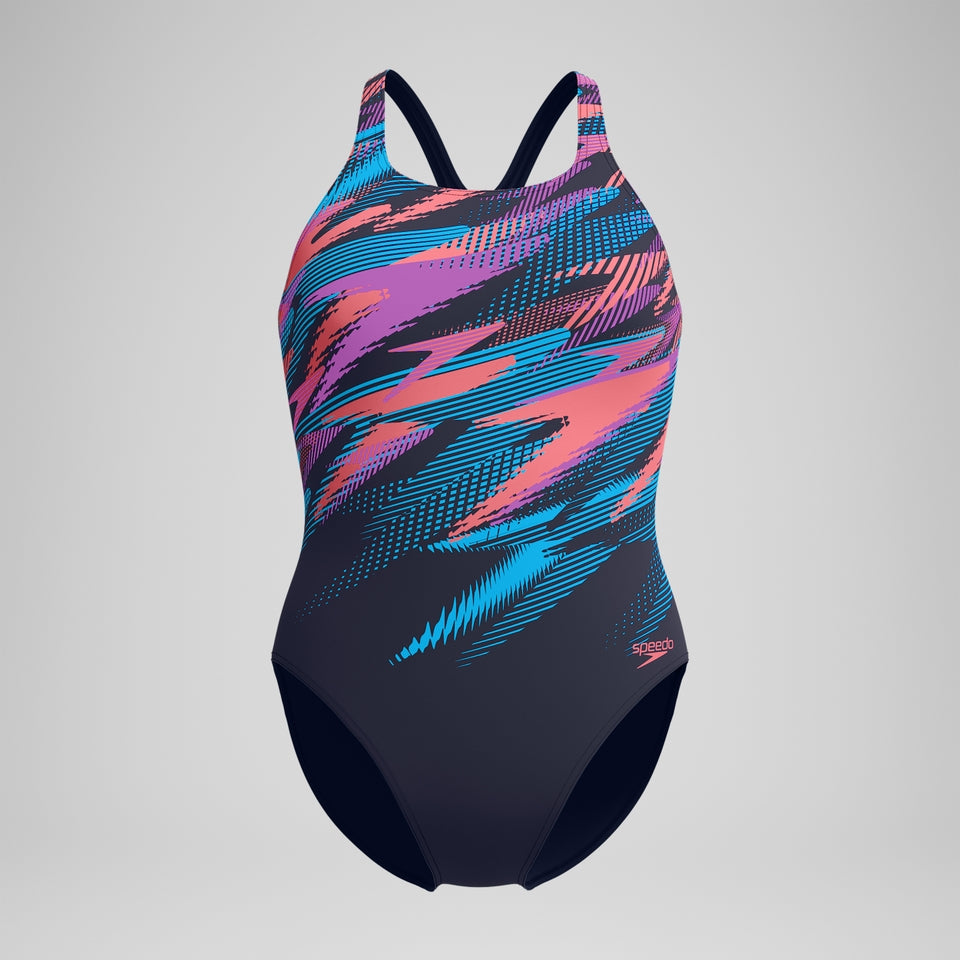 Speedo Digital Printed Medalist Swimsuit Blue/Pink