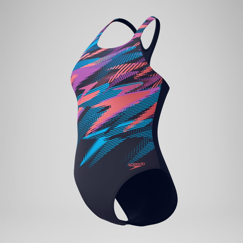 Speedo Digital Printed Medalist Swimsuit Blue/Pink