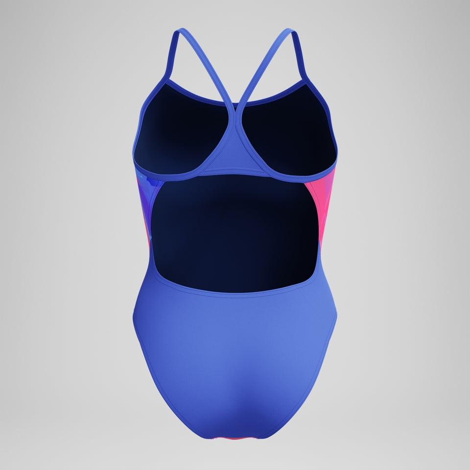 Speedo Club Training Printed Turnback Swimsuit Blue/Pink