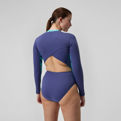 Speedo Long Sleeve Panel Swimsuit Blue/Green