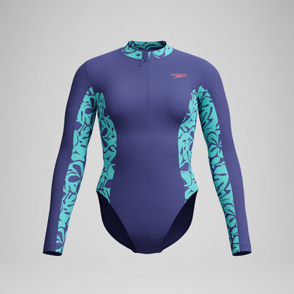 Speedo Long Sleeve Panel Swimsuit Blue/Green