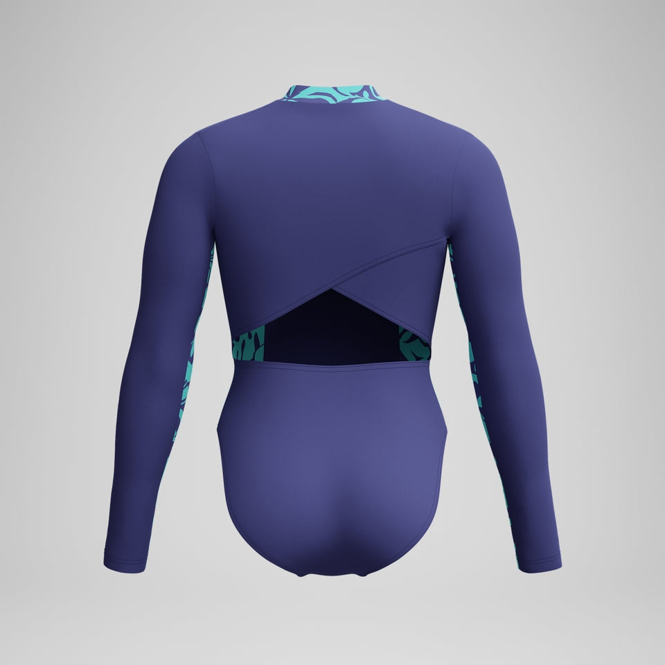 Speedo Long Sleeve Panel Swimsuit Blue/Green