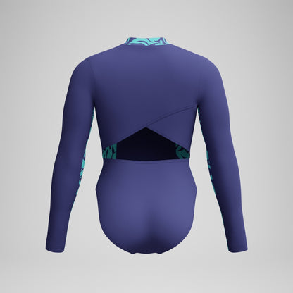 Speedo Long Sleeve Panel Swimsuit Blue/Green