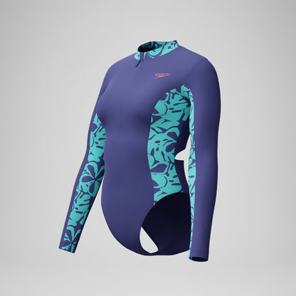 Speedo Long Sleeve Panel Swimsuit Blue/Green
