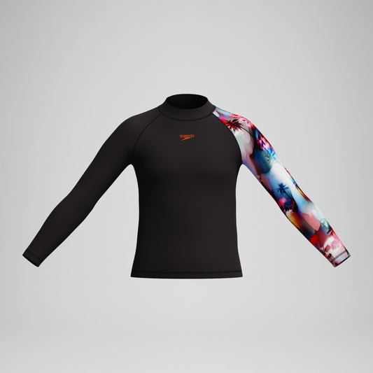 Speedo Boys' Digital Long Sleeve Rash Top Black
