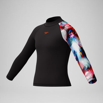 Speedo Boys' Digital Long Sleeve Rash Top Black