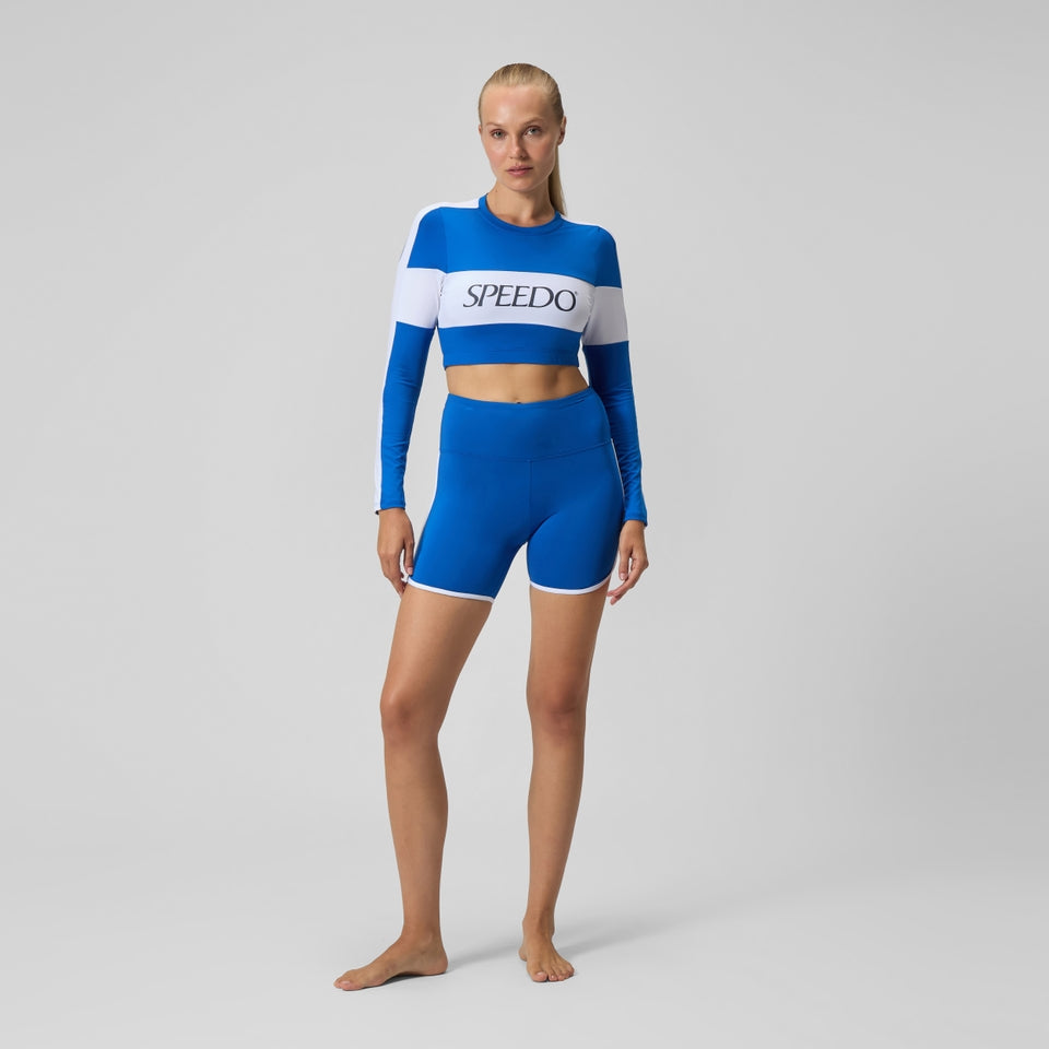 Speedo Jetstream Colourblock Long Sleeve Crop Rash Top Blue/White