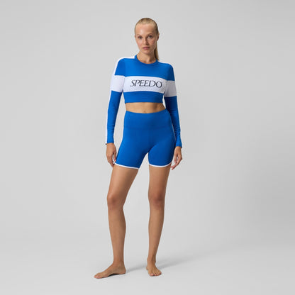 Speedo Jetstream Colourblock Long Sleeve Crop Rash Top Blue/White