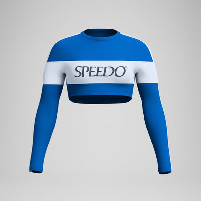 Speedo Jetstream Colourblock Long Sleeve Crop Rash Top Blue/White