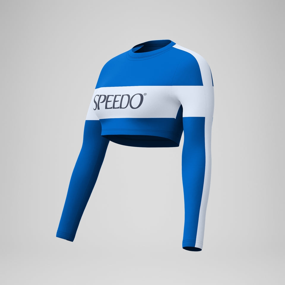 Speedo Jetstream Colourblock Long Sleeve Crop Rash Top Blue/White