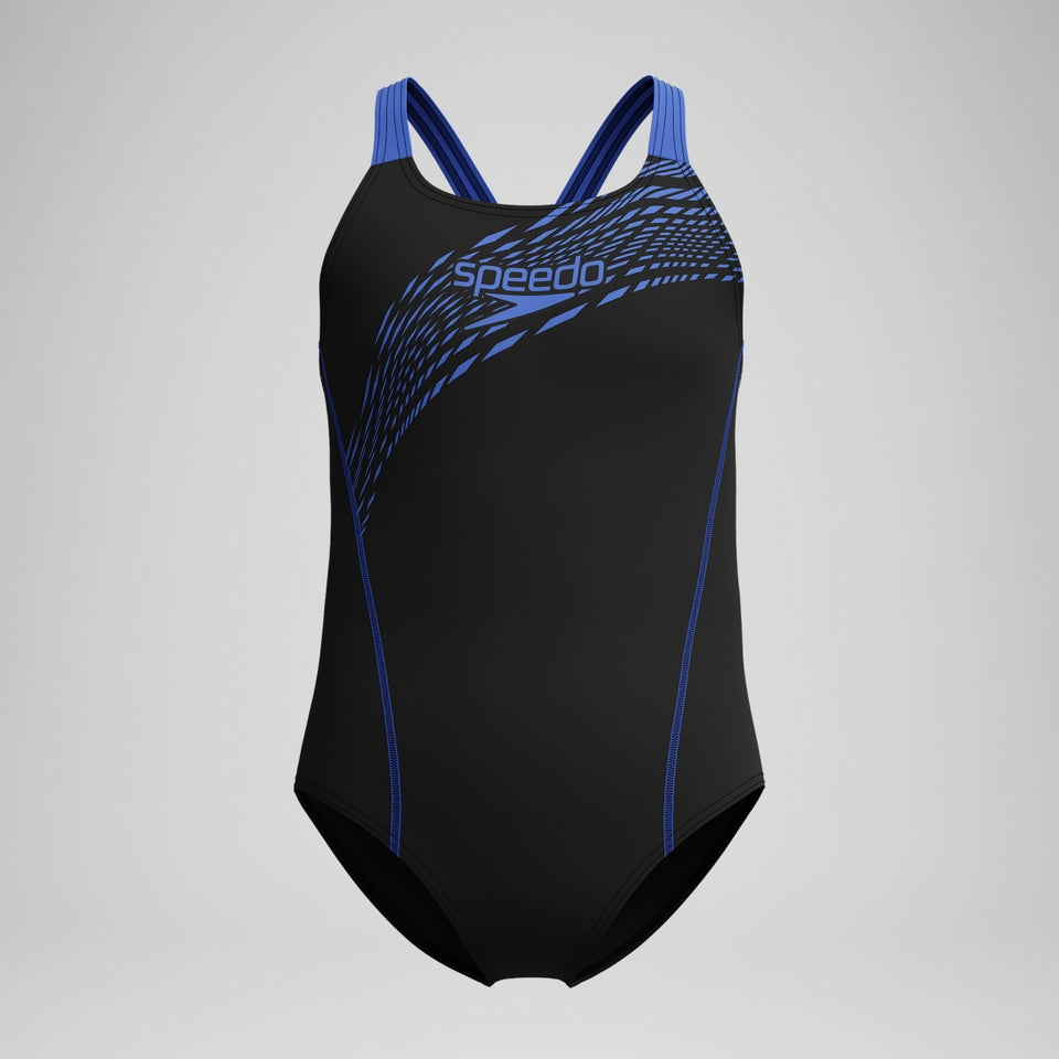 Speedo Girls' Medley Logo Swimsuit Black/Blue