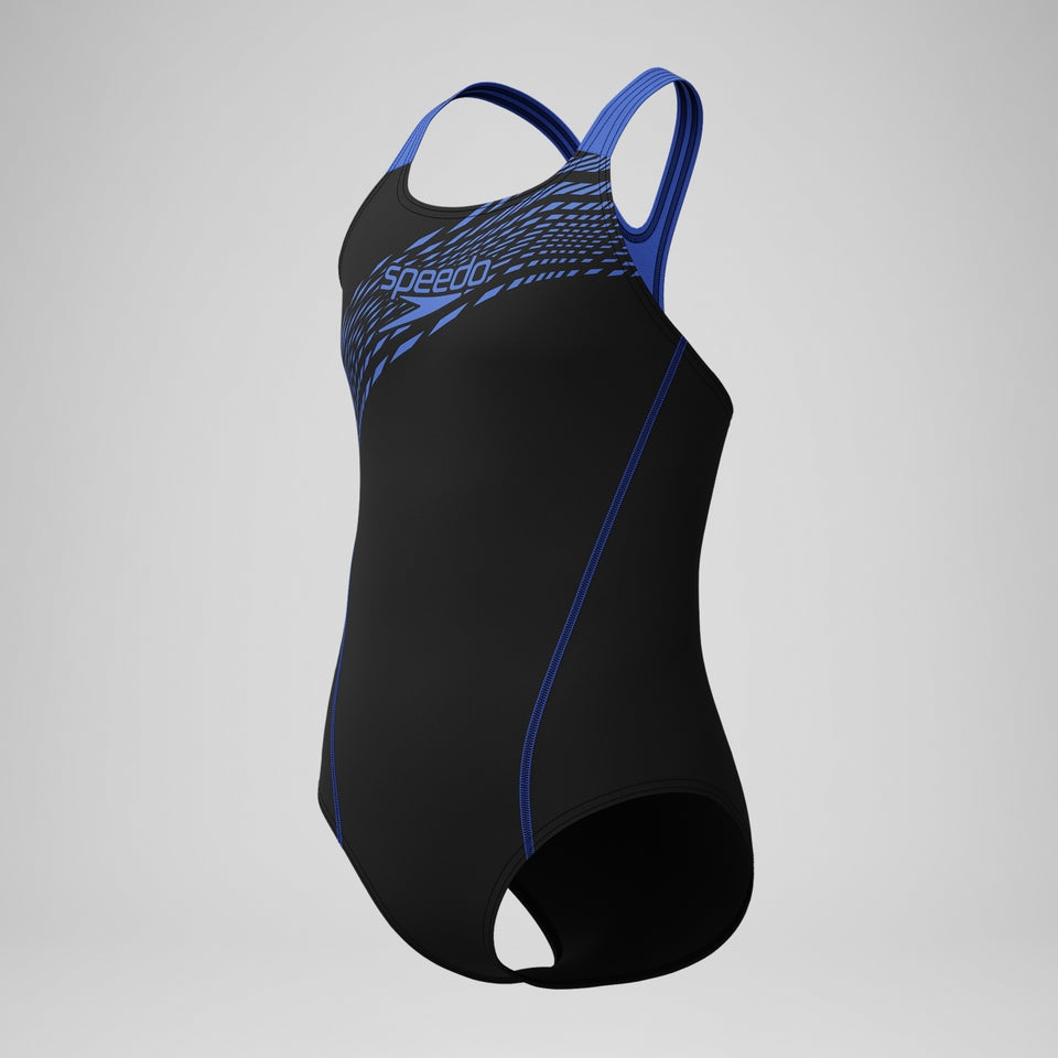 Speedo Girls' Medley Logo Swimsuit Black/Blue