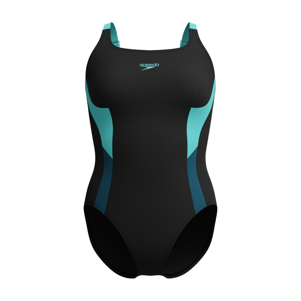Speedo Shaping Solid Splice Swimsuit Black/Turquoise