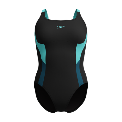 Speedo Shaping Solid Splice Swimsuit Black/Turquoise