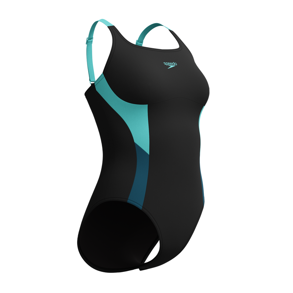 Speedo Shaping Solid Splice Swimsuit Black/Turquoise