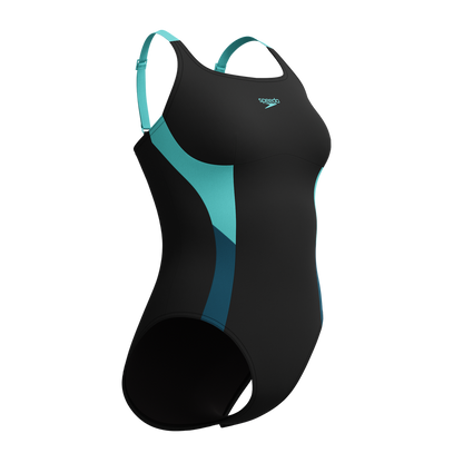 Speedo Shaping Solid Splice Swimsuit Black/Turquoise