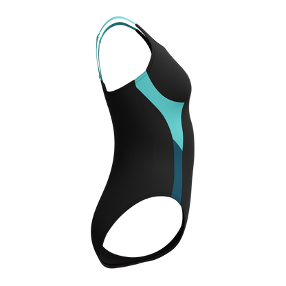 Speedo Shaping Solid Splice Swimsuit Black/Turquoise