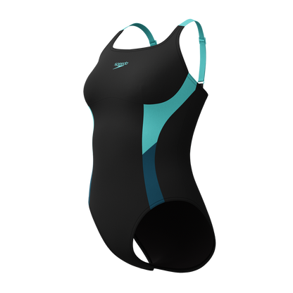 Speedo Shaping Solid Splice Swimsuit Black/Turquoise