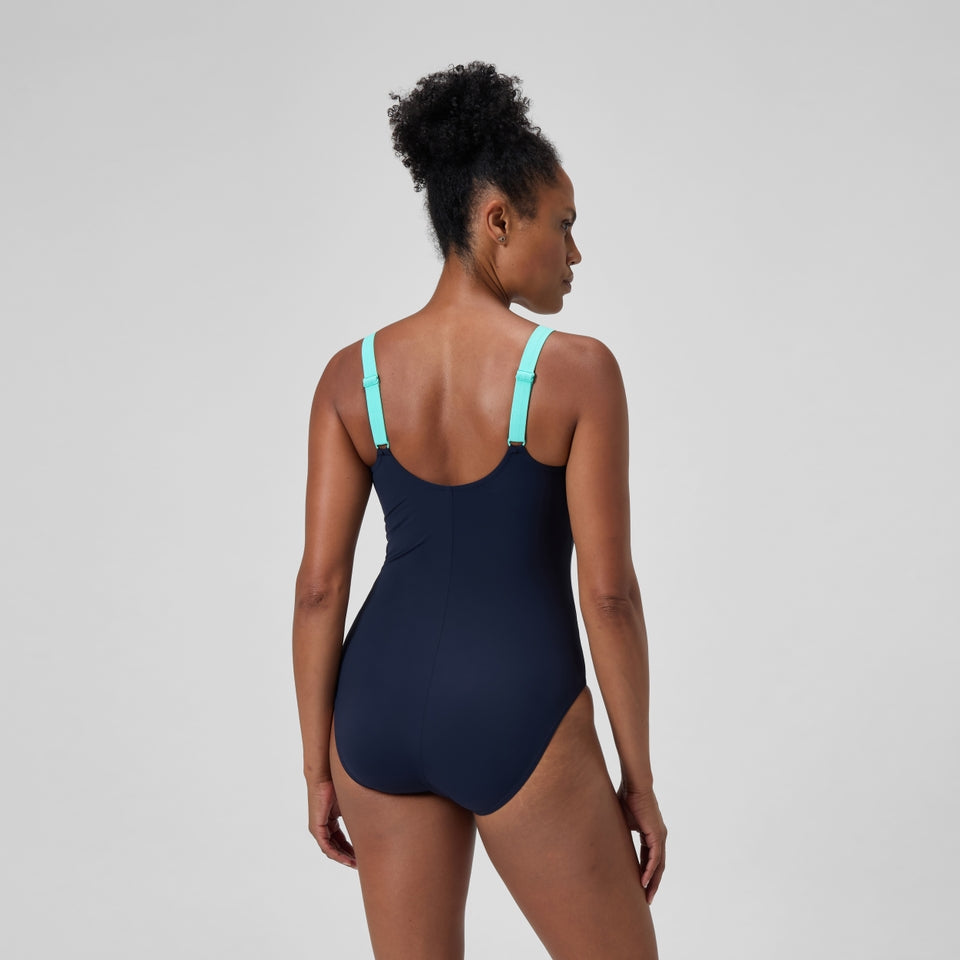 Speedo Shaping Solid Splice Swimsuit Navy/Green