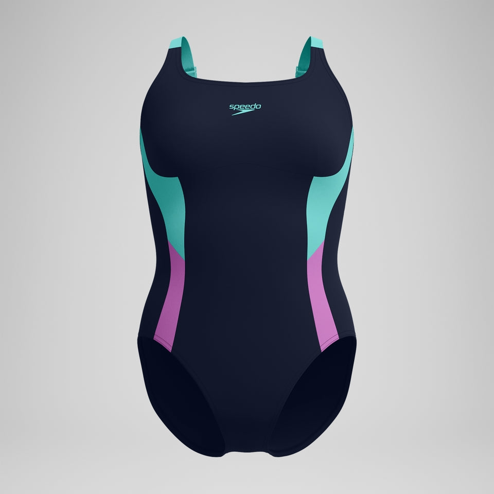 Speedo Shaping Solid Splice Swimsuit Navy/Green