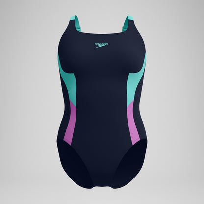 Speedo Shaping Solid Splice Swimsuit Navy/Green