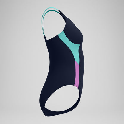 Speedo Shaping Solid Splice Swimsuit Navy/Green