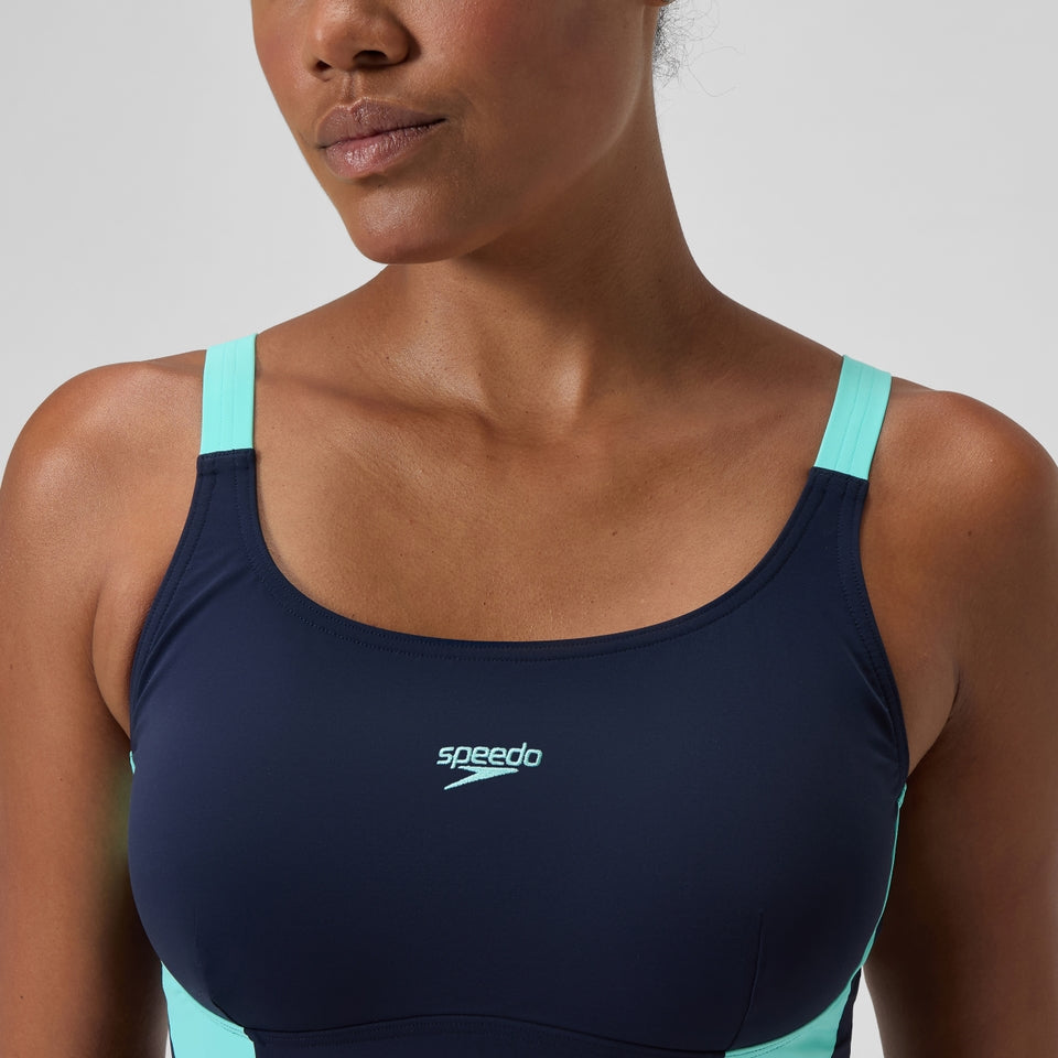 Speedo Shaping Solid Splice Swimsuit Navy/Green
