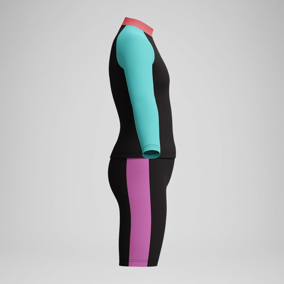 Speedo Girls' Colourblock Rash Top & Jammer Set Black/Pink