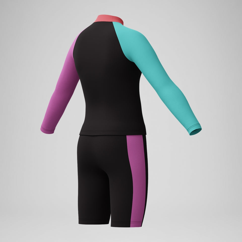 Speedo Girls' Colourblock Rash Top & Jammer Set Black/Pink